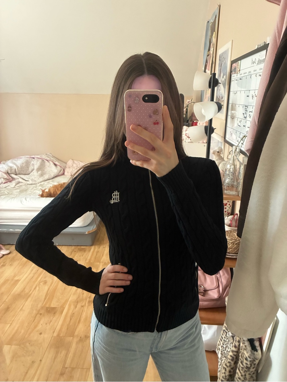 Lauren Ralph Lauren Black Cable-Knit Zip-Front Sweater